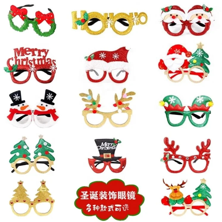 New Arrival Christmas Glitter Party Glasses Frames with Decorations Accessories Xmas Gifts for Kids and Adults