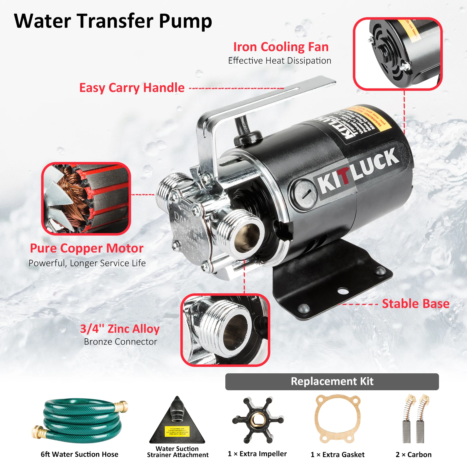 115V 1/10HP Black Household Iiquid Transfer Pump 330GPH 39FT Water Transfer Pump