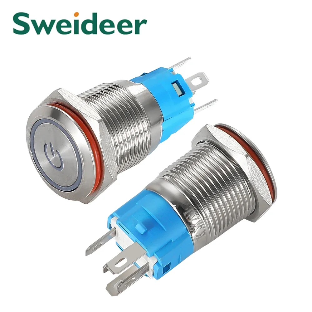 Hot selling 12/16mm Waterproof LED Light Momentary Latching Power Switch Metal Push Button Switch for Mechanical Equipment