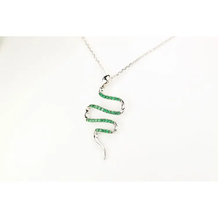 ODM And OEM Promotional Silver Jewelry 925 Silver Green Crystal Mamba Snake Necklace For Anniversary Gift