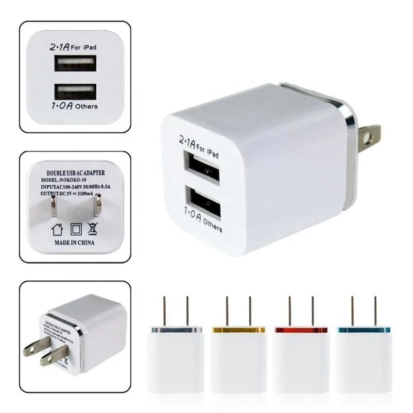  5V 2.1A Dual USB Автомобильное зарядное устройство адаптер для iPhone X XR 8 7 iPad быстро сетевого дорожного зарядного устройства Usb штепсельная вилка американского стандарта Samsung S9 Xiaomi