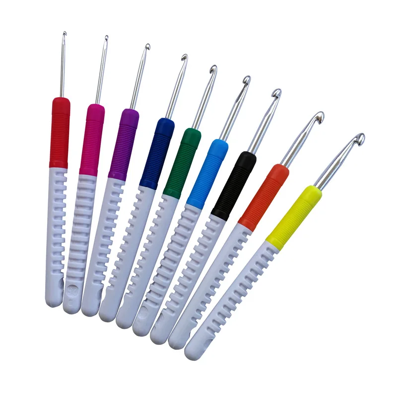 5pcs Fancy Soft TPR Handle Ergonomic Aluminum Gold Crochet Hook Set Double End