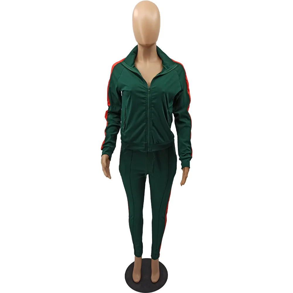 Fall Spring 2021casual Women Lady Zipper Long Sleeve Tracksuit Fitness 2 Two Piece Outfits Jogger Pants Set For Women Clothing