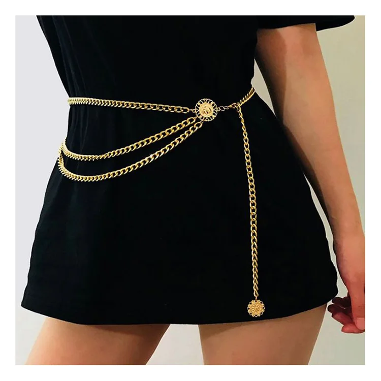 Fashion Gold Multi-Layer Exaggerated Body Chain Female Adjustable Stainless Steel Waist Body Chain Belts