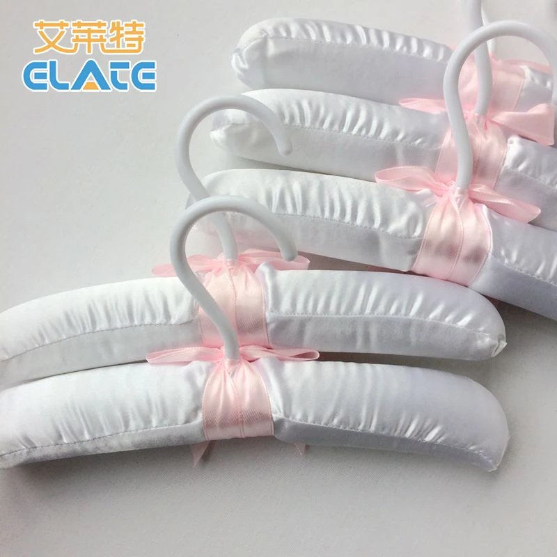 House Organizer Lovely Stuffed Baby Satin Padded Hangers 23cm Colorful Fabric Hanger For Dress Plastic Hook