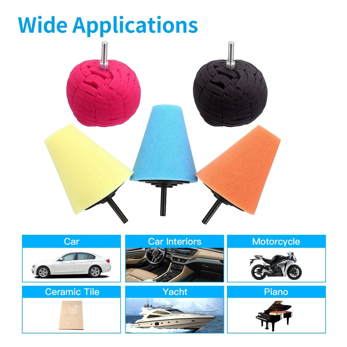 High Quality 5pcs Foam Buffing  Polishing Kit Cone Sponges Ball Pads Kits For Car Wheel Corne