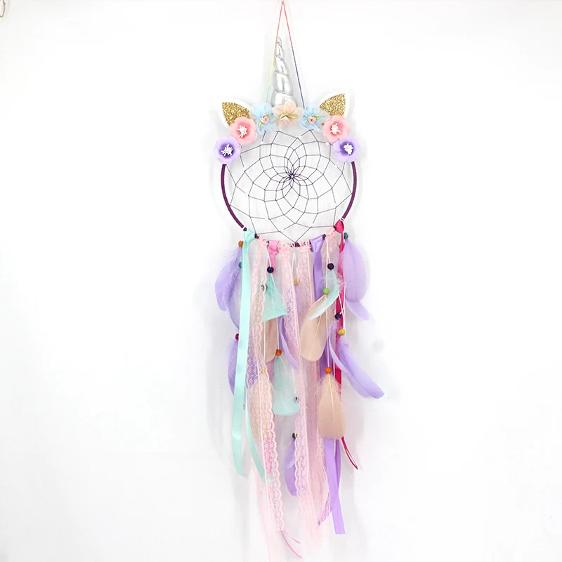 Factory Supplies Cheap Handmade Unicorn Home Decoration Indian Feathers Dream Catcher