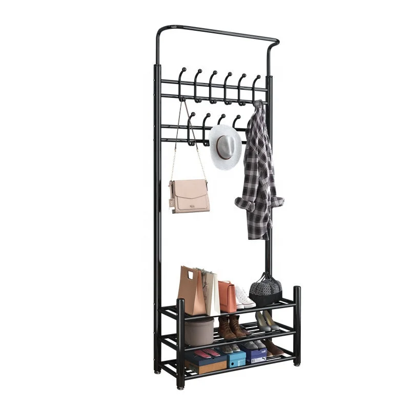 Three tier mediu Wall Mounted Clothes Coat Hat Hanger Hook Rack Metal Packing Room Furniture Coat rack and shoe rack combination