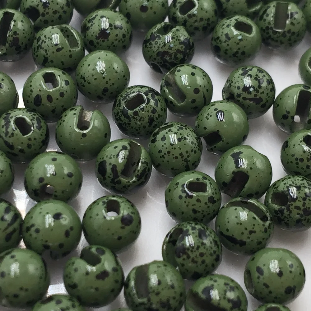 Mottled White Black Green Tan10pcs a bag Fly Tying Materials Tungsten Mottled Beads Cyclops Slotted fot Nymph flies