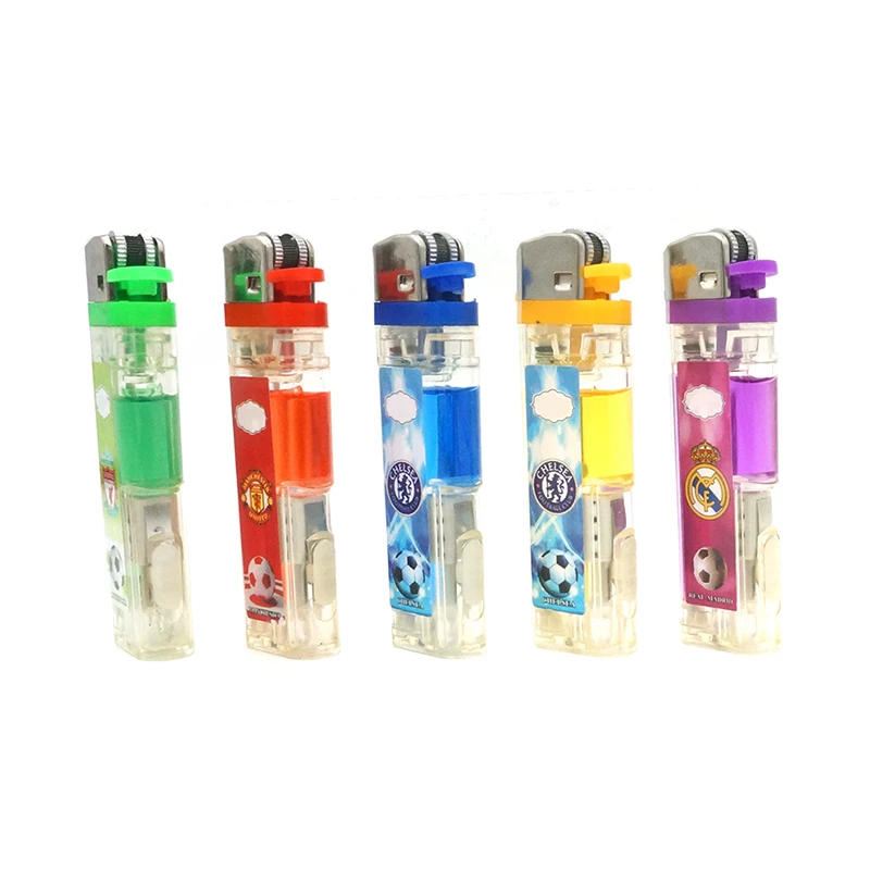 Transparent Color Flint LED Lighter Cakmak Refillable Butane Gas Lighters Custom Logo