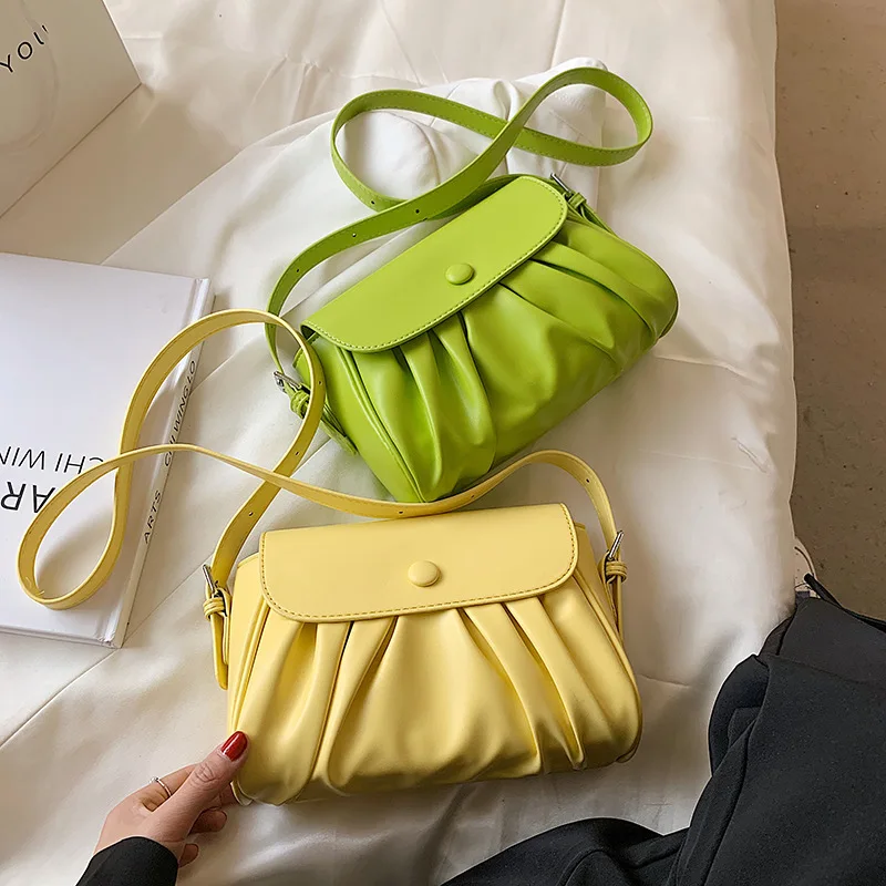 
2021 summer new fashion shoulder bag Korean style fold texture small square bag personality simple candy colored messenger bag 