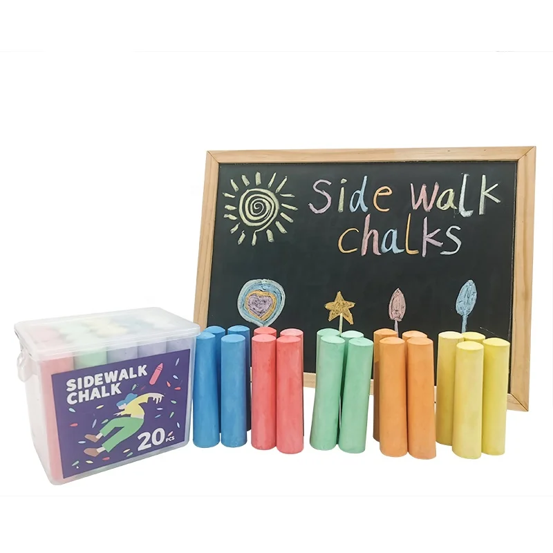 PP square bucket 20 PCS chalk sticks various colors school chalk of jumbo side walk chalks