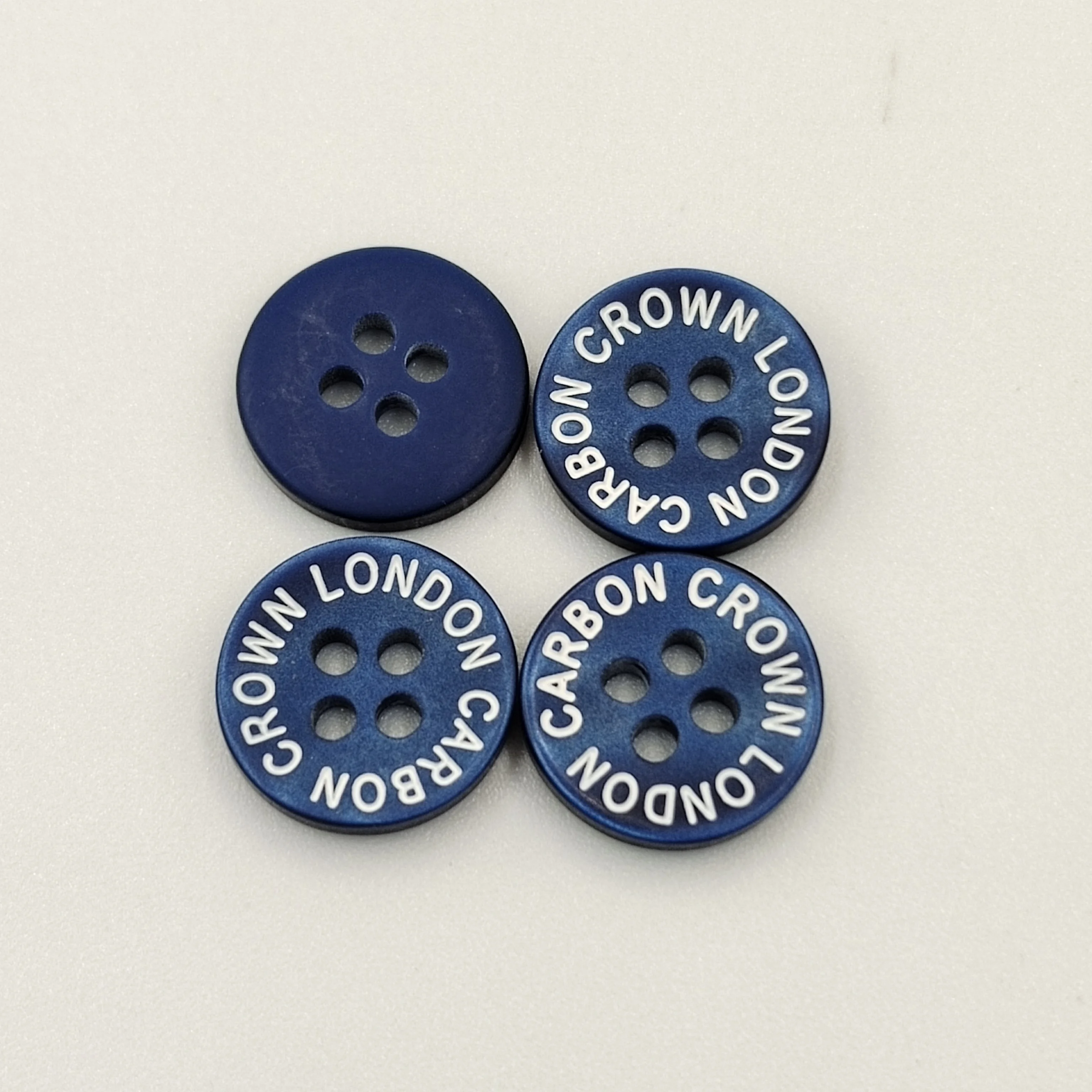 Custom Fancy Engraved Brand Name Flatback Plastic Button Type 4-Holes Button