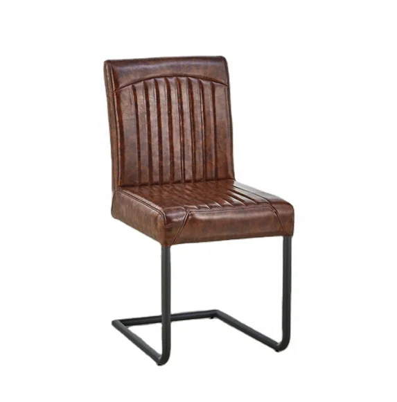 Antique leather cafe bistro chair with bow shape metal end