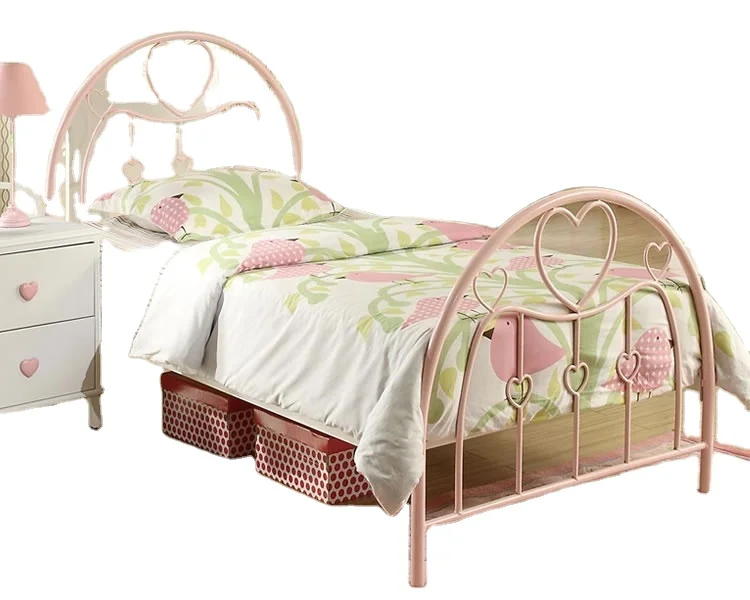 Simple design heart shaped twin double size girls iron metal beds