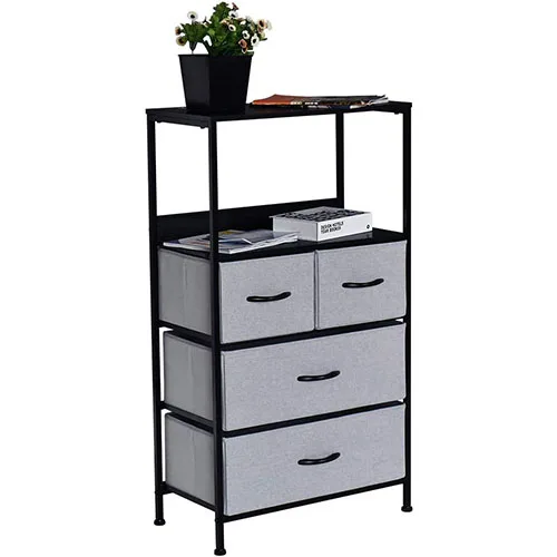 
Drawers Dresser with Shelves, closet organizers and storage, Sturdy Steel Frame, Wooden top and handle 