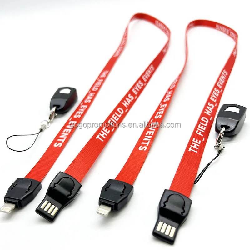 Best price of Wholesale Custom Logo 3 in 1 Lanyard USB Cable Cell Phone Premium Polyester Neck Strap USB Charging Cable