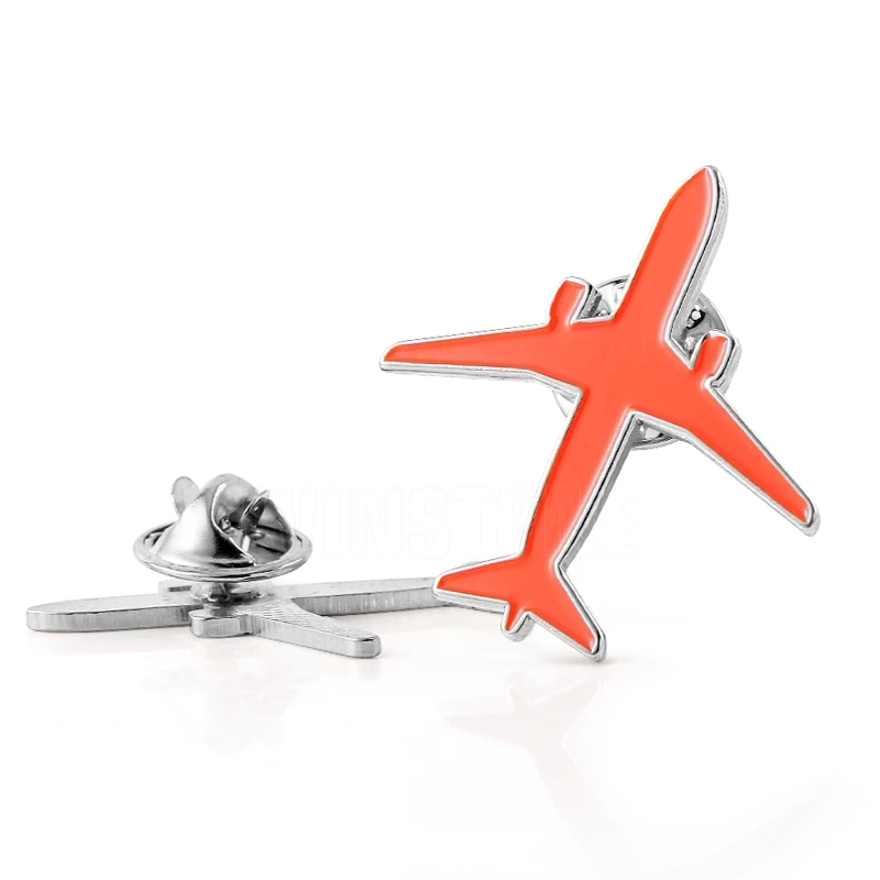 Custom 2D Die Struck Metal Airplane Shaped Soft Enamel Lapel Pin Badges for Airline Airway Promotion