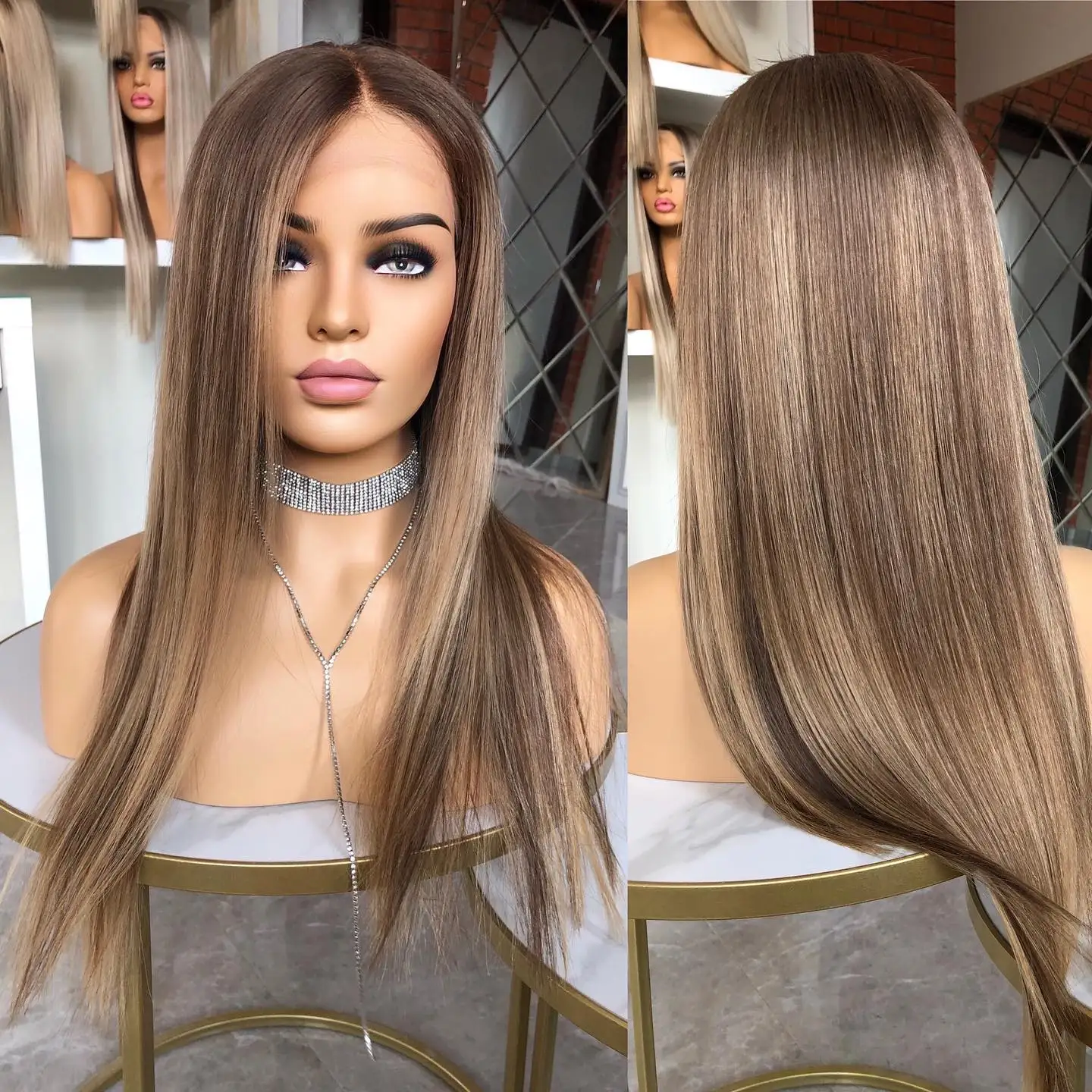 Высшее качество 100% европейские человеческие волосы еврейский кошерный балаяж хайлайтер цвет шелк прямые полные кружевные парики с естественной линией волос