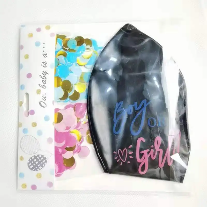 Gender Reveal Party Supplies Set with Pink and Blue Confetti Packs for Boy or Girl 36 inch Large Black Balloon