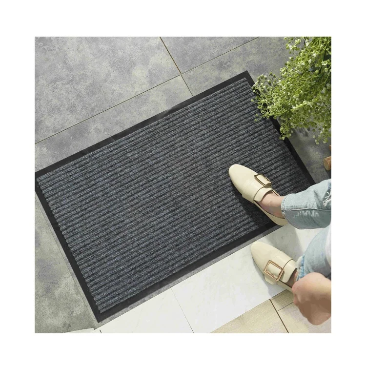 Double Ribbed Striped Welcome Door Mats Entrance PVC Backed Floor Mat Polyester Dustproof Front Door Mat