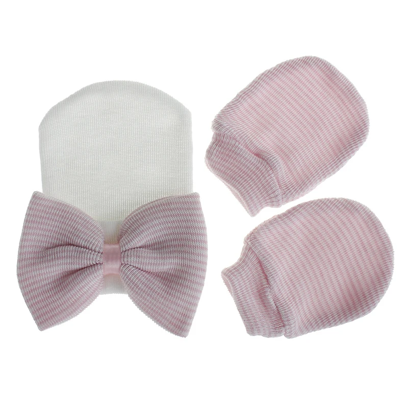 Hospital Infant Beanie Hats Baby Scratch Mitten Gloves Newborn Caps Mittens Set with
