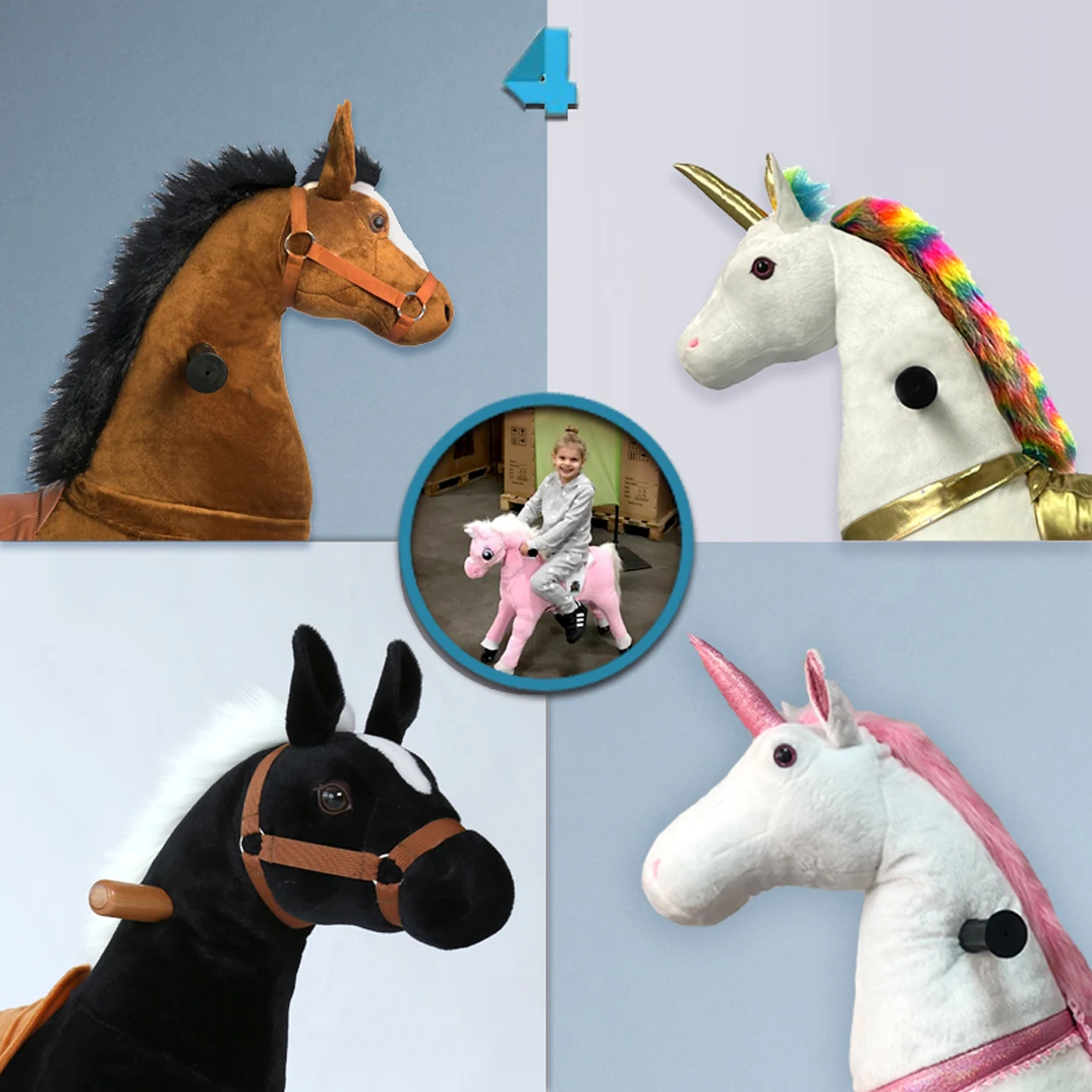 Rainbow Unicorns Of Ride On Toy Animals Series,  Medium Ride On Unicorns Toy Series For Girls.