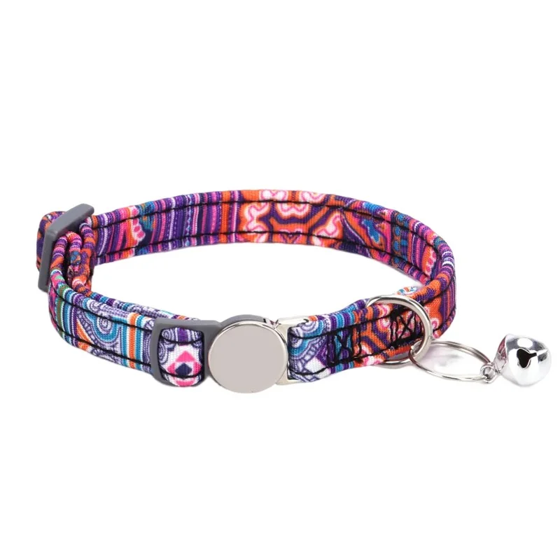 OEM/ODM Bohemian Sweet Little Floral Ethnic Style Pet Collar Engraved Metal Safety Buckle Cat Collar Pet Accessories Supplies