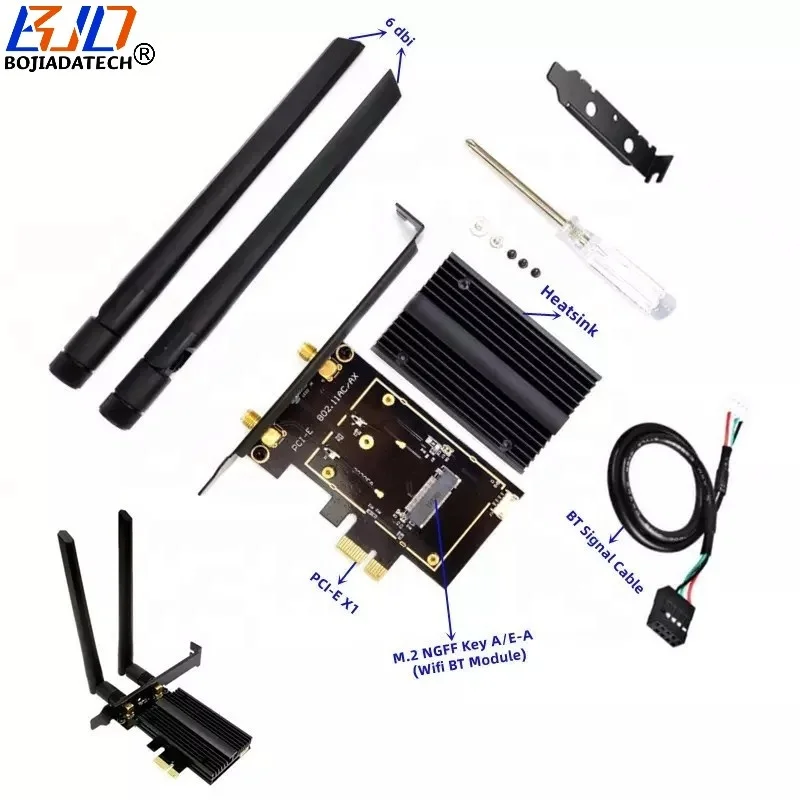 Адаптер Wi-Fi BT PCIe M.2 NGFF на PCI-E 1X беспроводной адаптер с 2 антеннами 6 дБи для Intel AX210 AX200