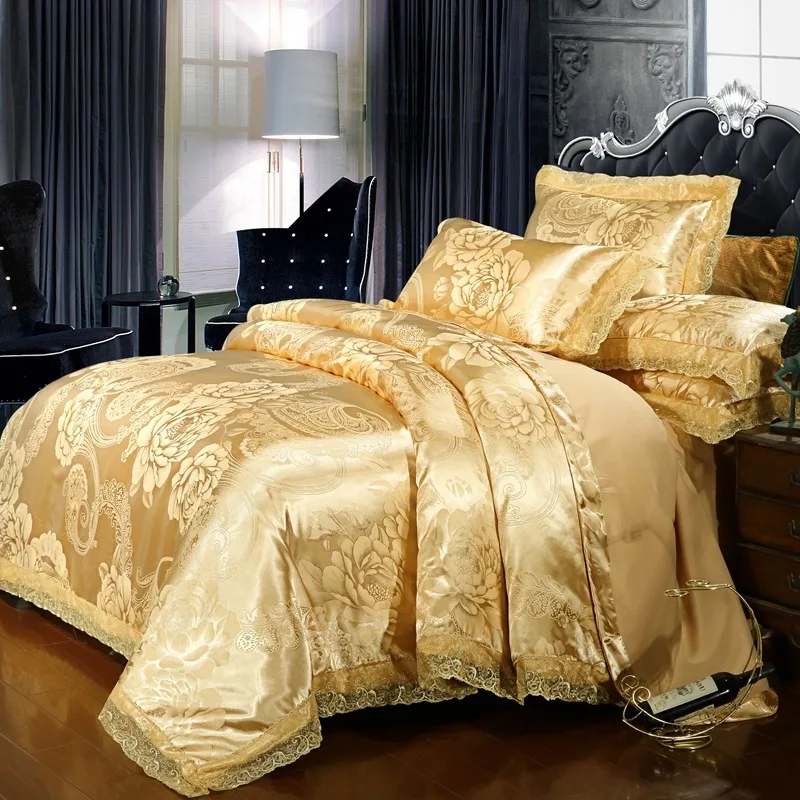 wholesale Silk satin jacquard sheets comforter luxury bedsheet bedding sets