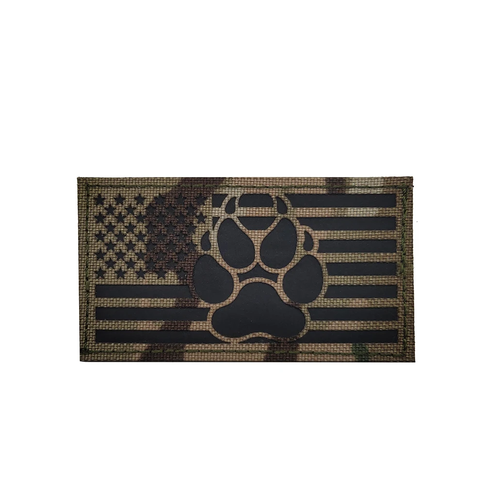 Laser Reflective USA Flag With Dog Claw Square Reflective IR Patch for Tactical Outdoor Patch Sew-on for Dog Animal Bag Cloth