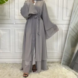 2022 Hot-sale Dubai Fashion Women Muslim Solid Long Sleeve Casual Cardigan Dress Islamic Ladies