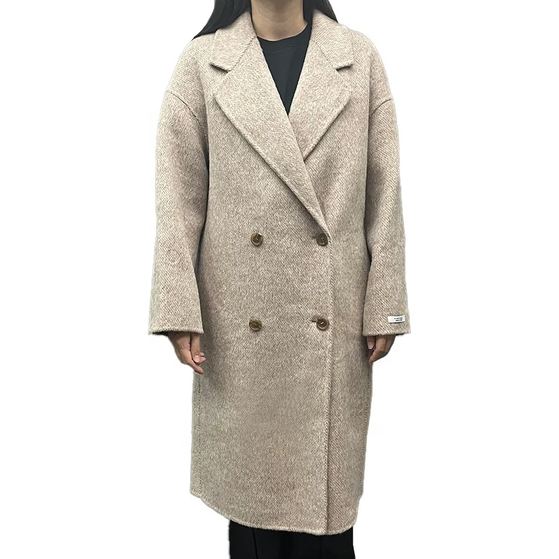 High Quality Turn Down Collar Winter Double Faced Long Alpaca Wool Coats for Women