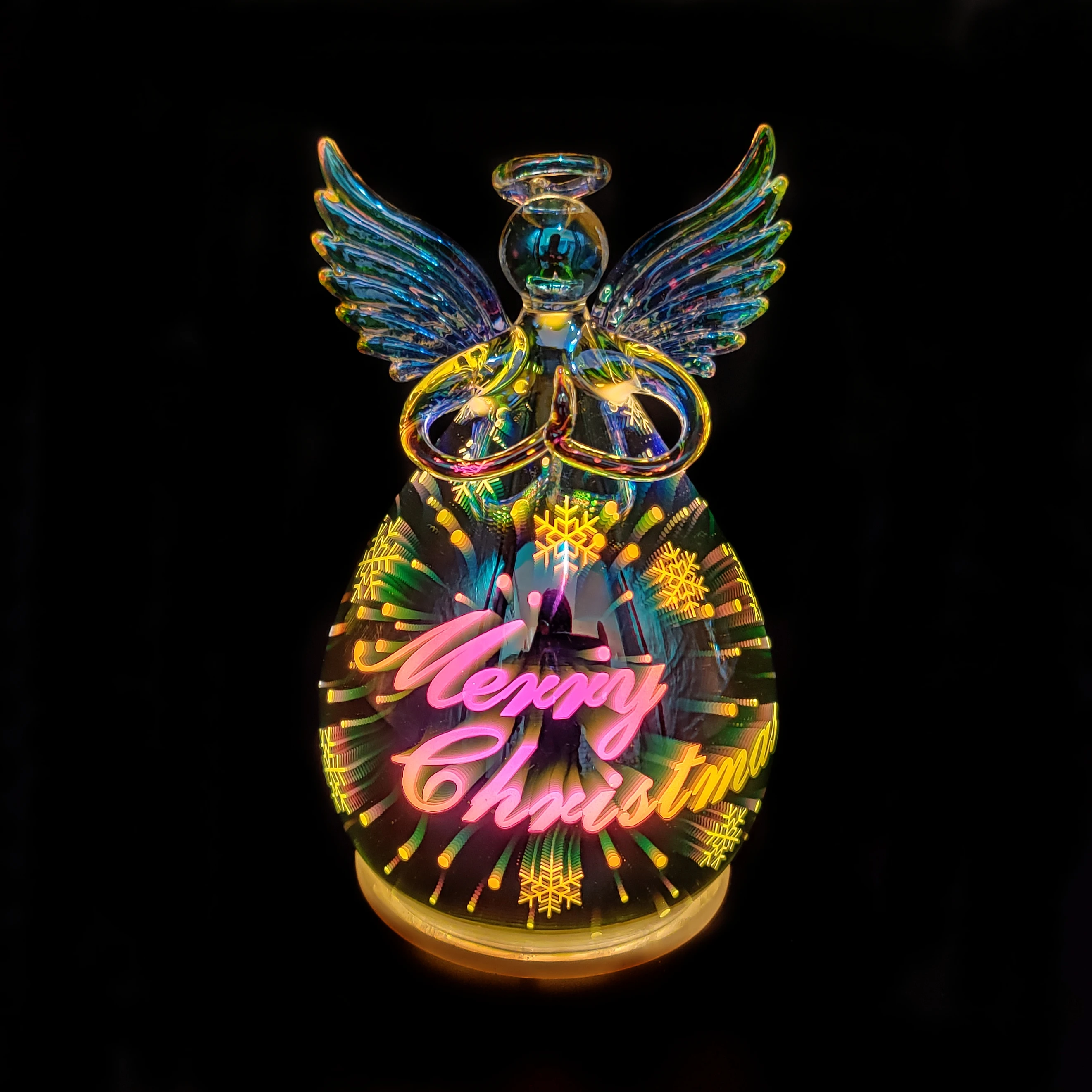 Wholesale battery powered led light Christmas glass angel decorations for home