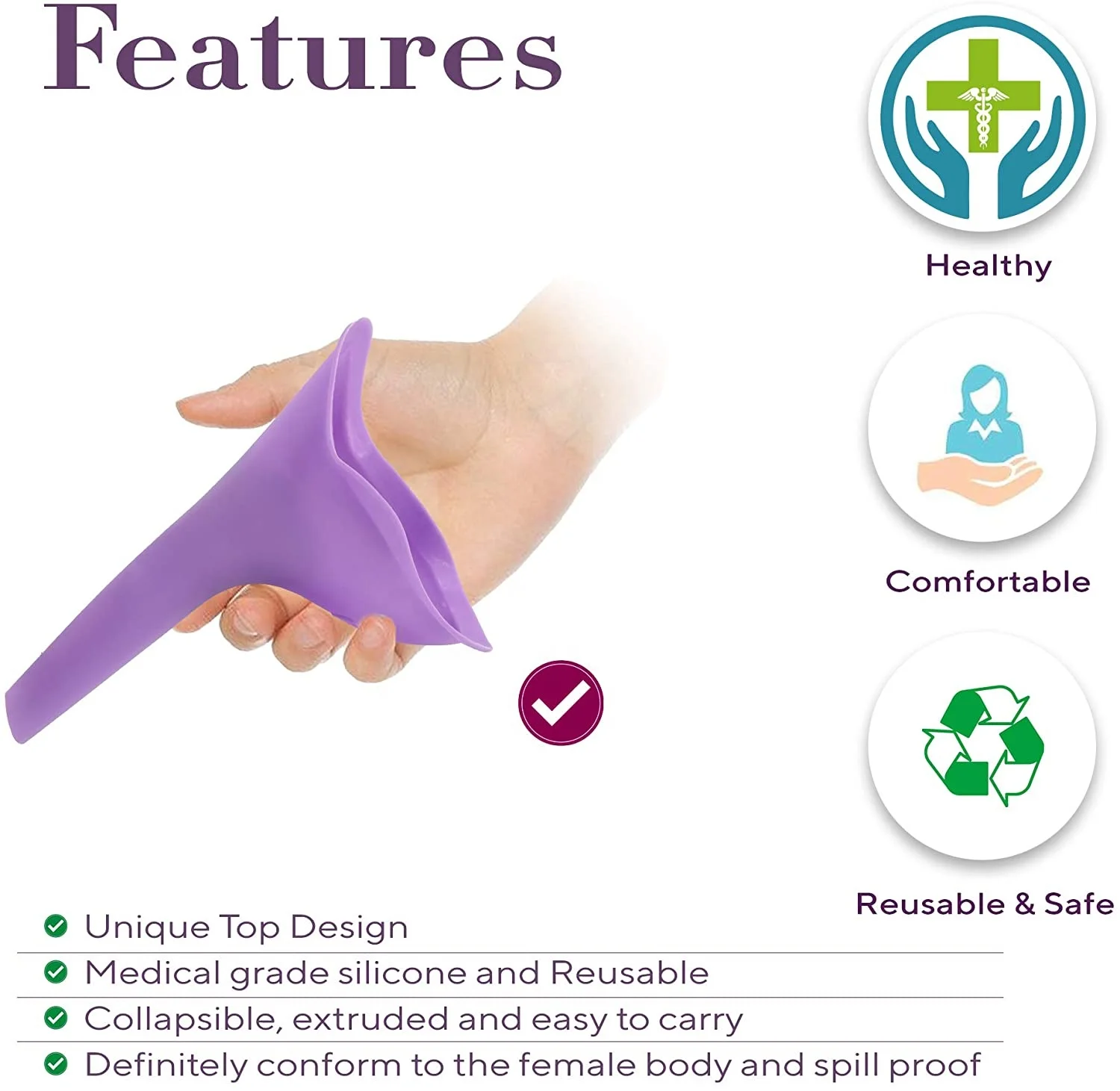 Travel Portable Bathroom Reusable Silicone Lady Women Female Urination Device Funnel Urinal Cup for Women Standing Up to Pee