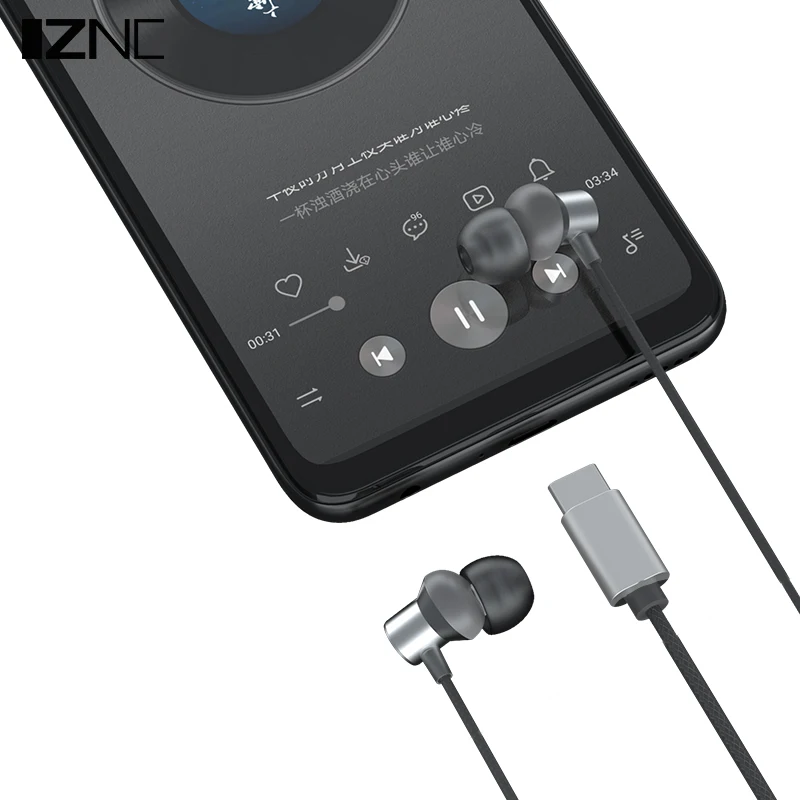 OEM Logo high quality heavy bass in-ear metal earphones type-c wired headphone with mic for iphone 15