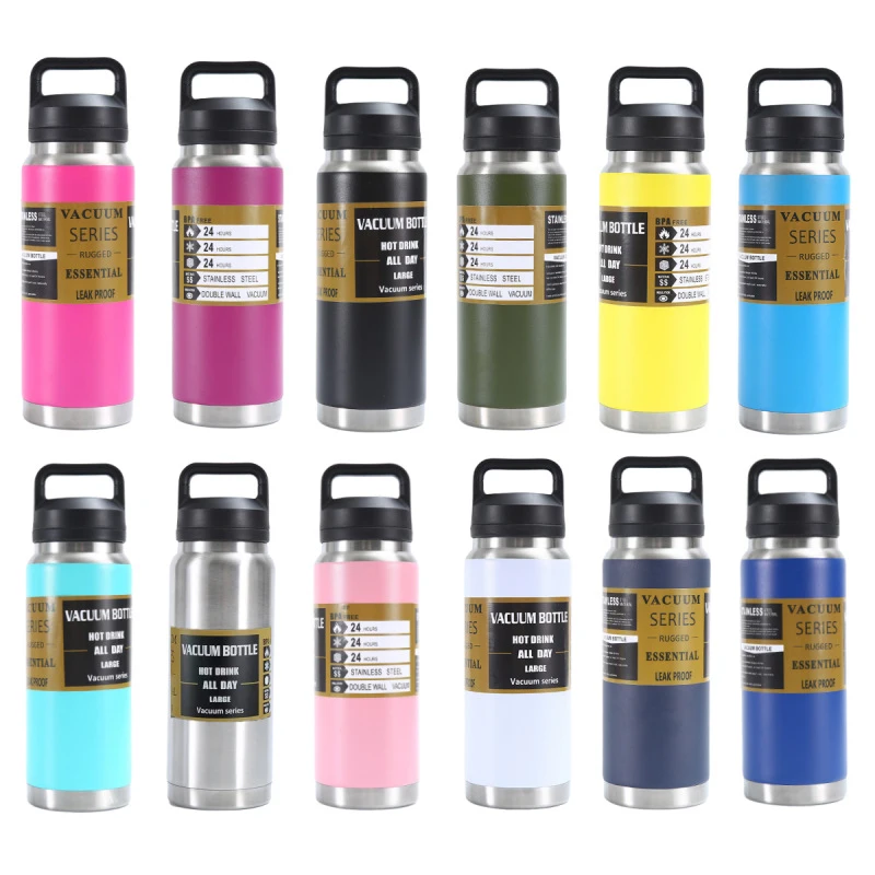 36oz Customized logo 2 Lids straw 800ml drinking powder coated stainless steel thermos vacuum water bottles flask for hot water