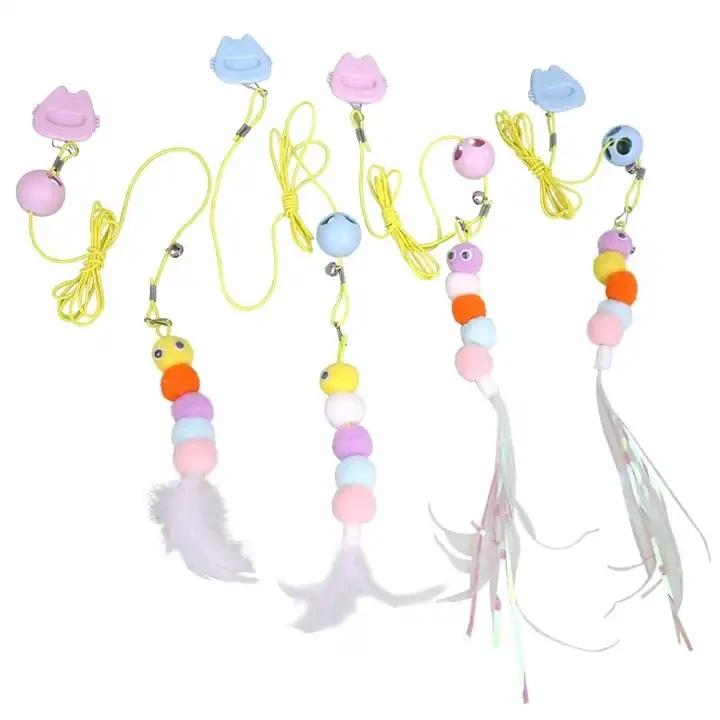 Elastic Rope Hanging Door Cat Toy Feather Caterpillar Swinging Toy Interactive Cat Scratching Toy