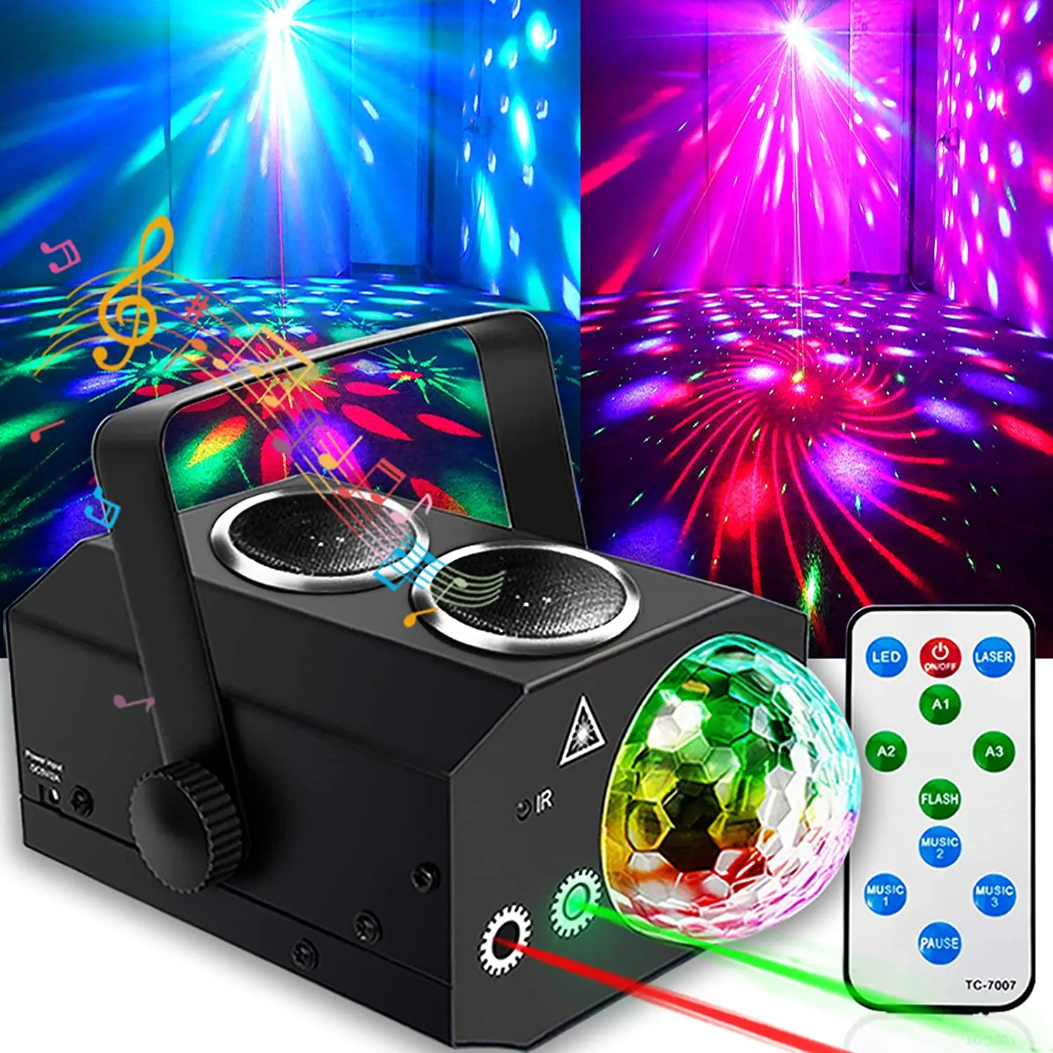 DJ Mini Stage Lights Sound Activated Remote Control RGB LED Laser Crystal Ball Light Disco Party Lighting