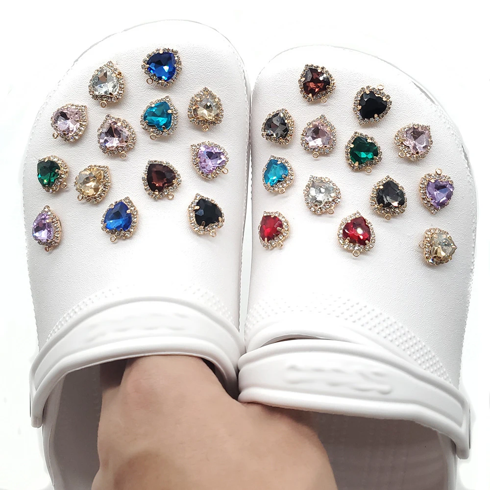 Colorful Luxury gem shoe decoration accessories metal bling rhinestone shoe charms for clog croc wholesale