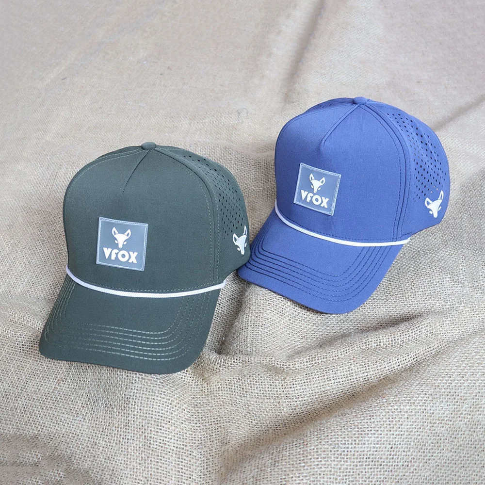 New fashion custom patch logo 5 panel waterproof polyester Sports Golf cap Laser cut perforated rope baseball cap