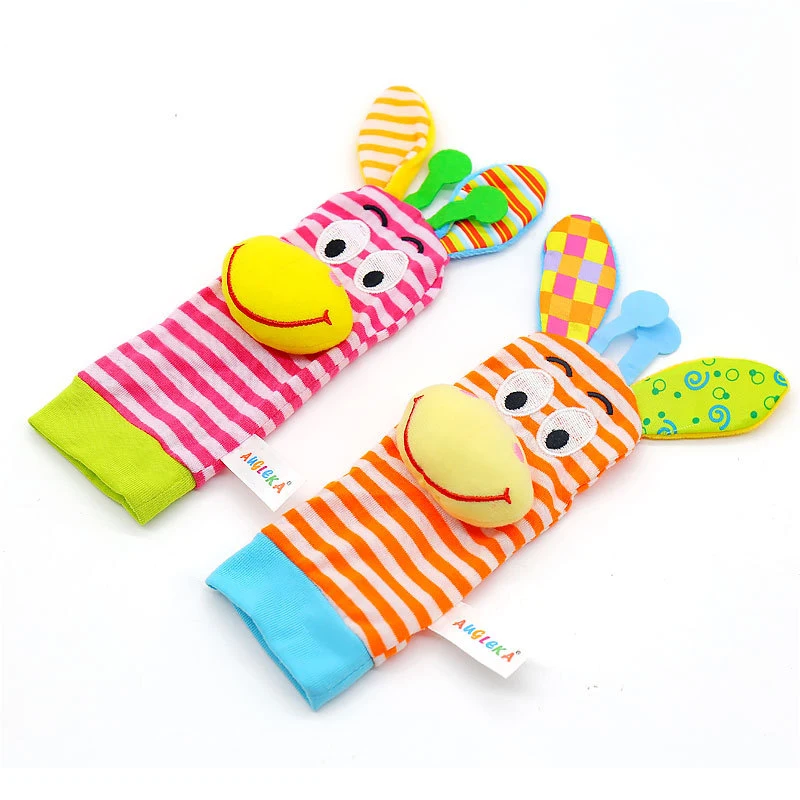 Augleka new baby animal watch with wrist strap socks rattles bells baby newborn toys
