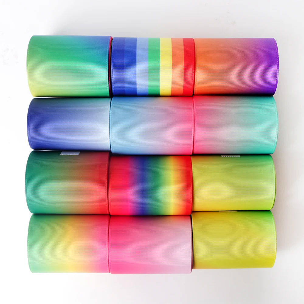 Hot sales 3 inch 75mm decorative rainbow grosgrain ribbons