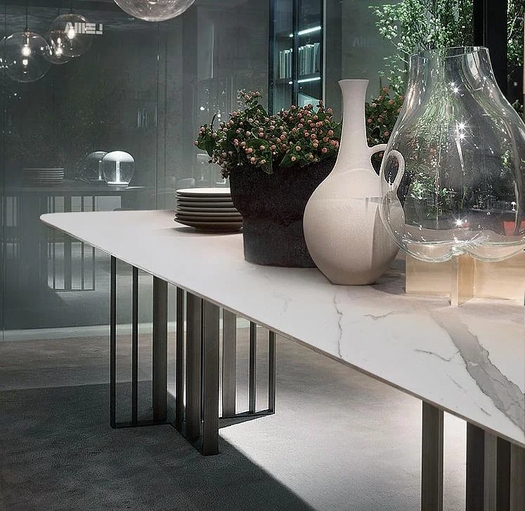 Latest elegant black legs grey white marble top 1.8 m office table high-end restaurant dining tables