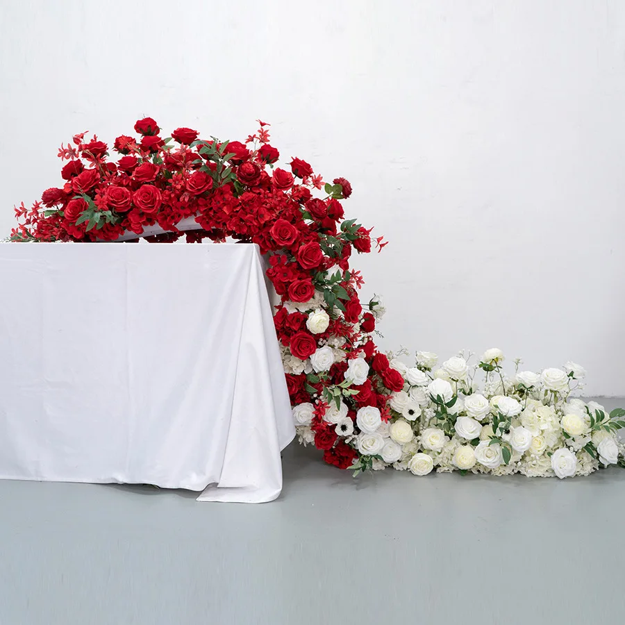 200*40cm Artificial Rose Table Runner Flower Row for Wedding Party Events Window Display & Photo Shoot Wedding Decorations