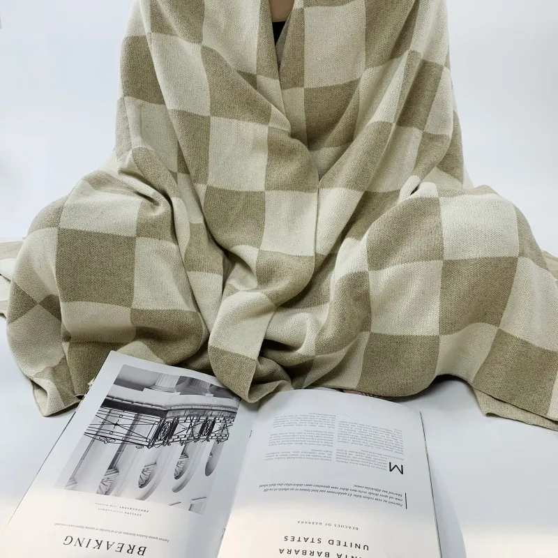 LY-Classic Plaid Hemp-covered Thickened Antibacterial Throw Office Nap Blanket Cover Lunch Break Sofa