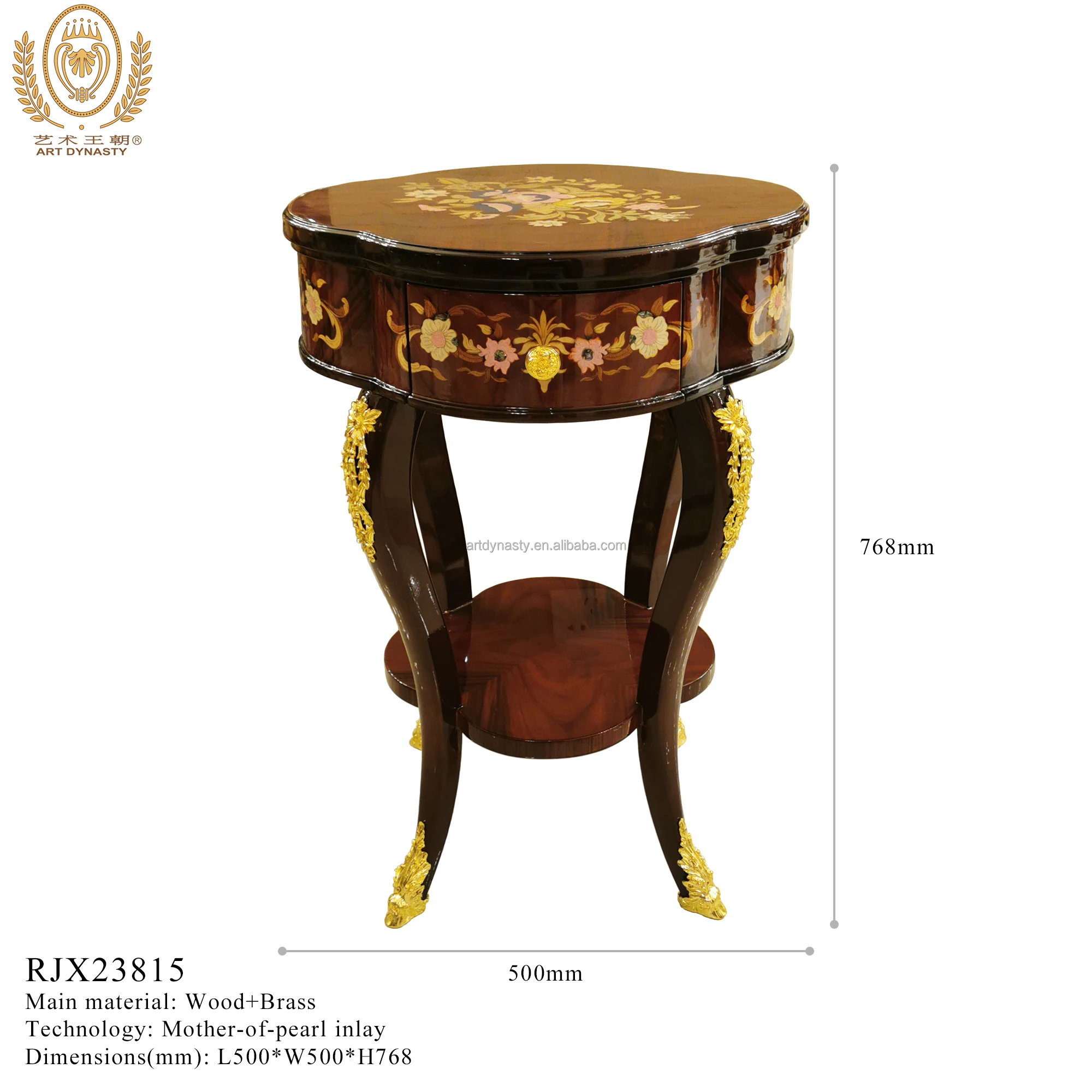 Antique Solid Wood Leisure Coffee Desk Classical Console Table Living Room Homedecor Furniture Carved Gilded Brass Luxury 1pc