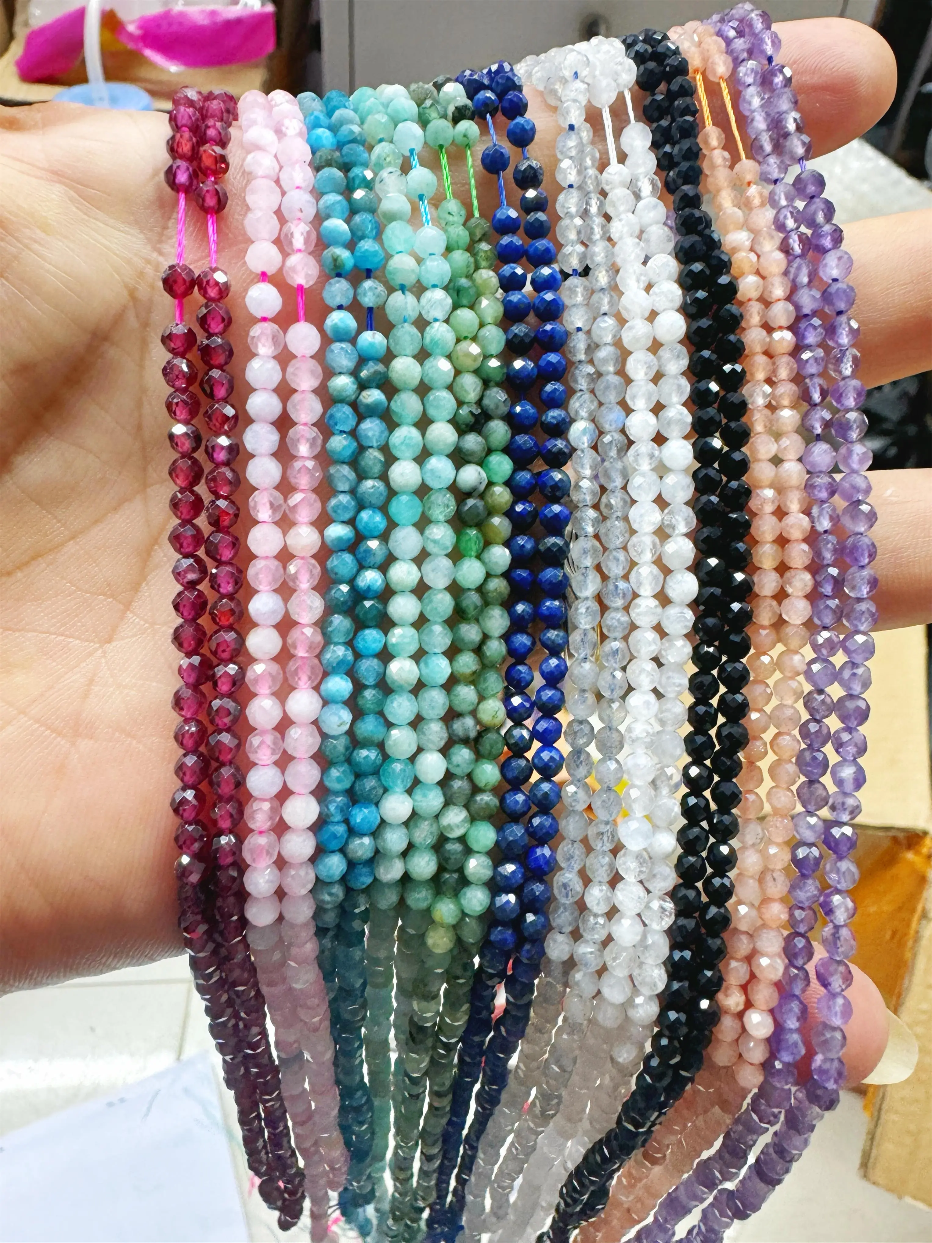 Wholesale 3mm Natural Faceted Sunstone Labradorite Jaspers Agates Lapis lazuli Amazonite Opal Stone Beads For DIY Jewelry Making