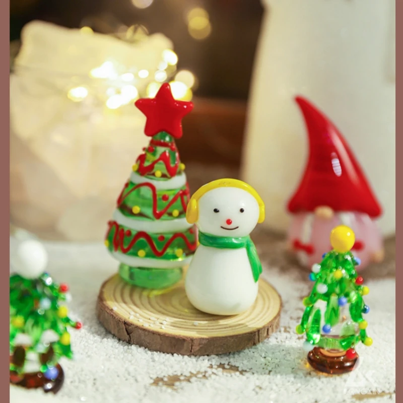 Handmade Christmas Glass Figurines Mini Christmas Figurine Tabletop Home Decorations Gifts Collectibles Colorful Art Hand Made