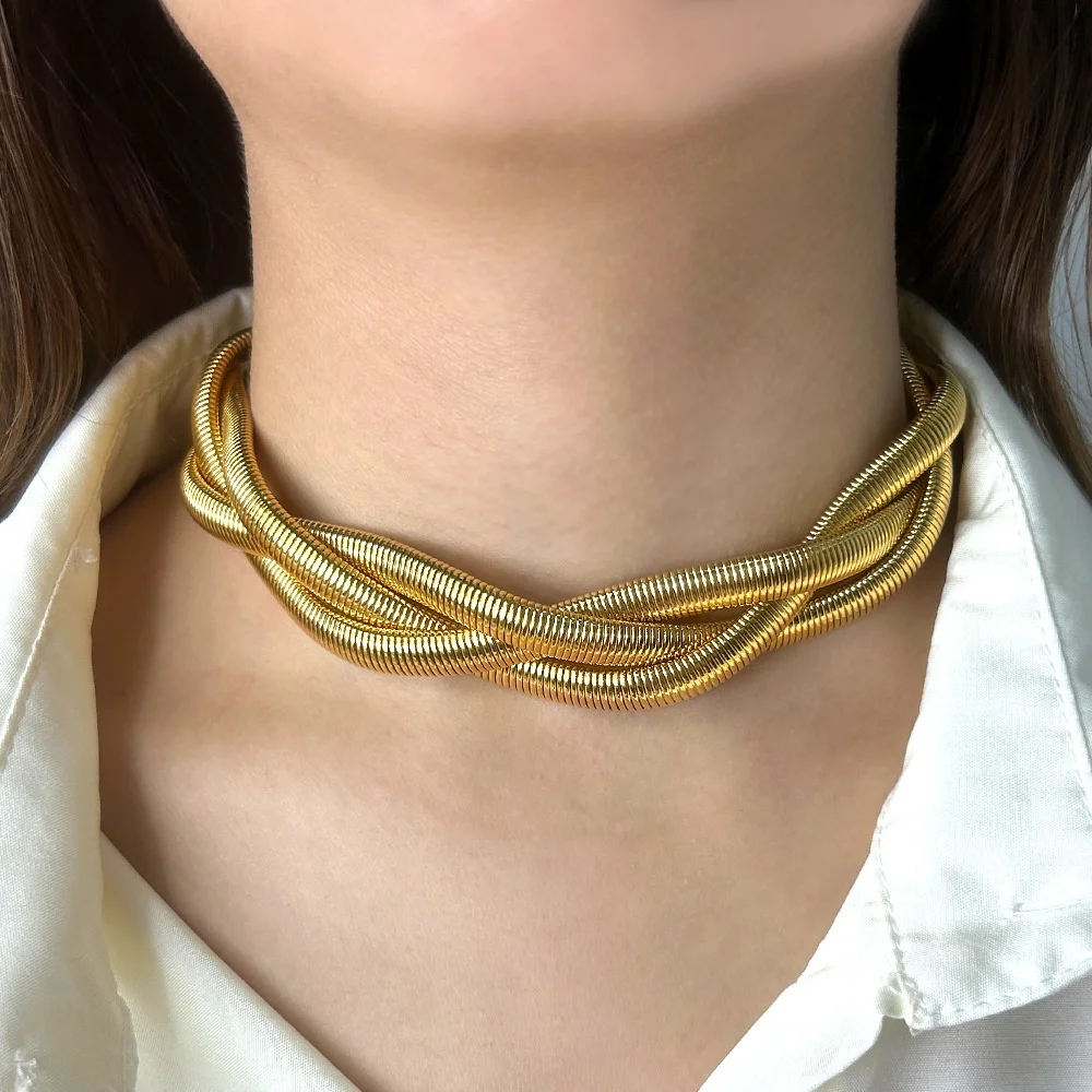 New 18k Gold Plated Stainless Steel Punk Necklaces Vintage Gypsy Elastic Cross Three Layer Choker For Women Girl Fashion Jewelry